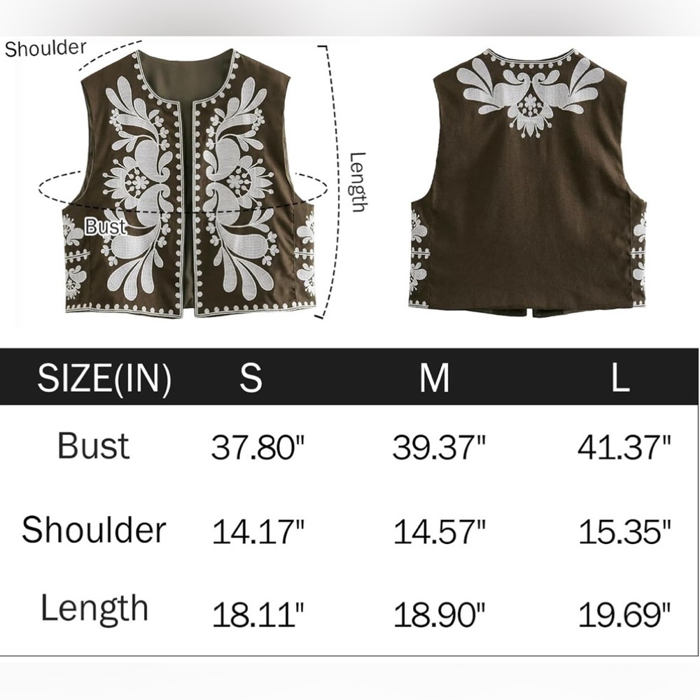 New Embroidered Vest Boho Open Front cropped Vest top Sleeveless Floral Cardigan - Picture 7 of 10